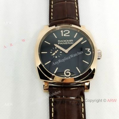 Copy Panerai Radiomir Rose Gold Brown Leather Strap Watch